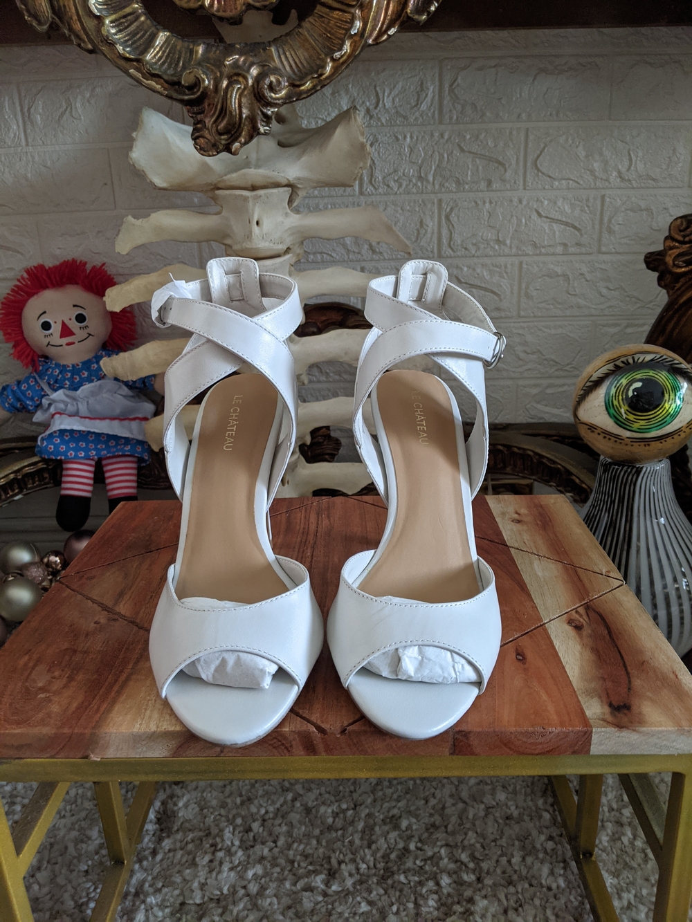le chateau White Crisscross Ankle-Strap Heeled Sandals